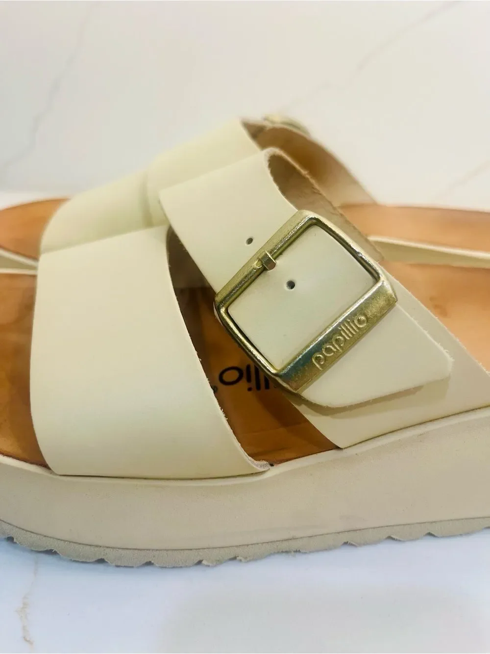 Papillio by Birkenstock Almina Platform Slide Sandals Ivory Leather